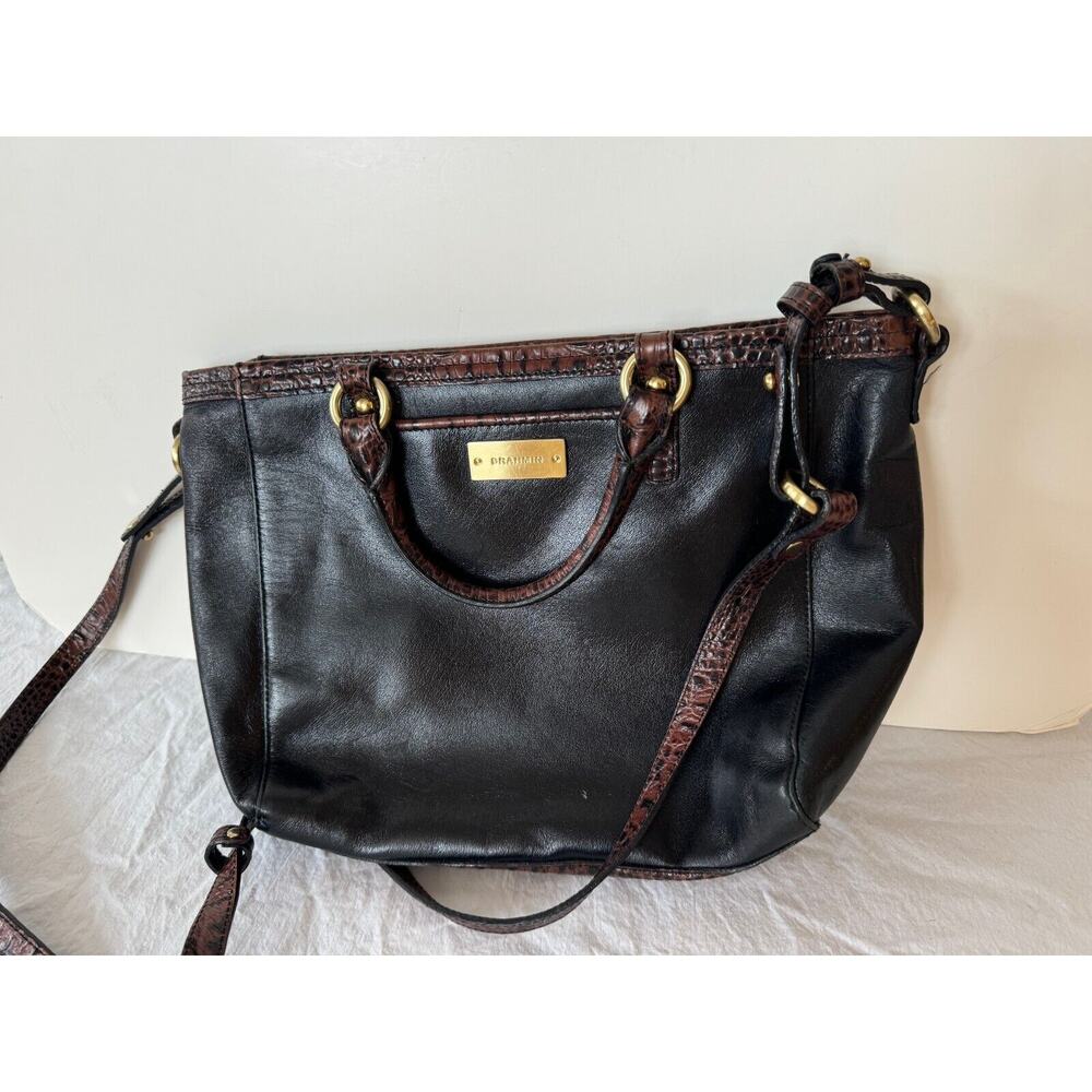 Brahmin Brown Leather Croc Embossed Top Handle Purse Handbag Shoulder Bag